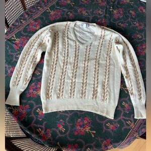 Capucci Creations Vintage 100% 2-Ply Cashmere Cream Sweater M Woven Braids